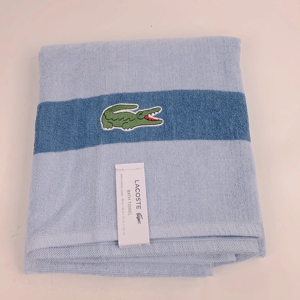 Lacoste Bath Towel Shades of Blue Alligator logo 30x52 inch New NWT